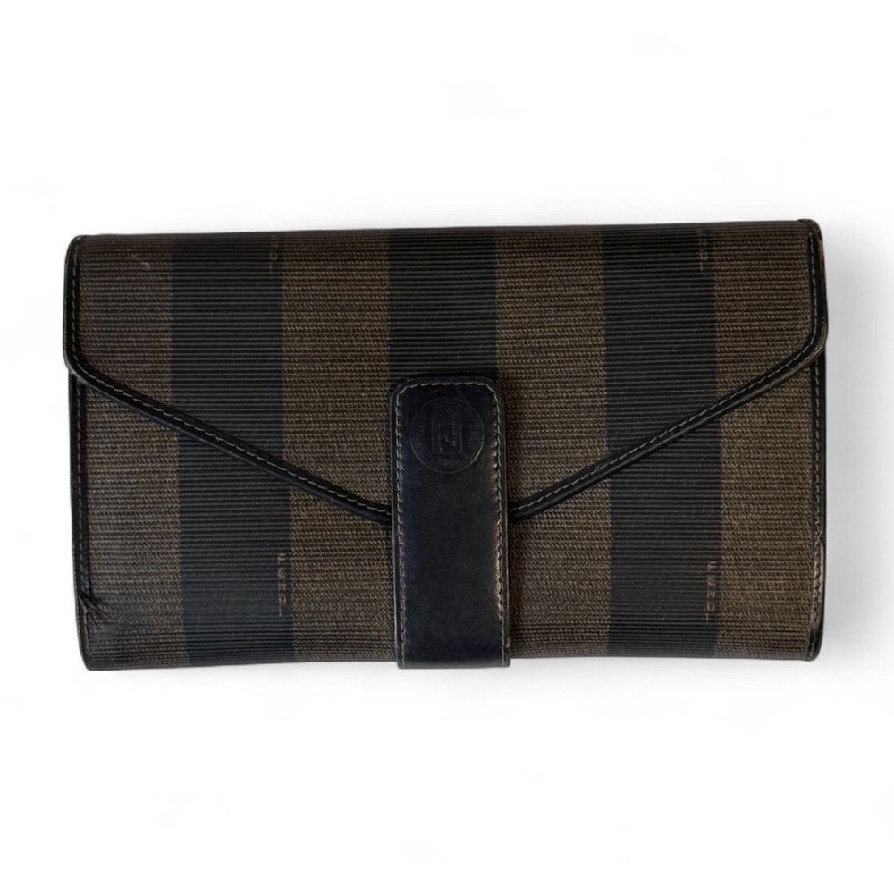 Fendi Women's Wallet Pequin Striped Black / Brown Canvas Leather Vintage